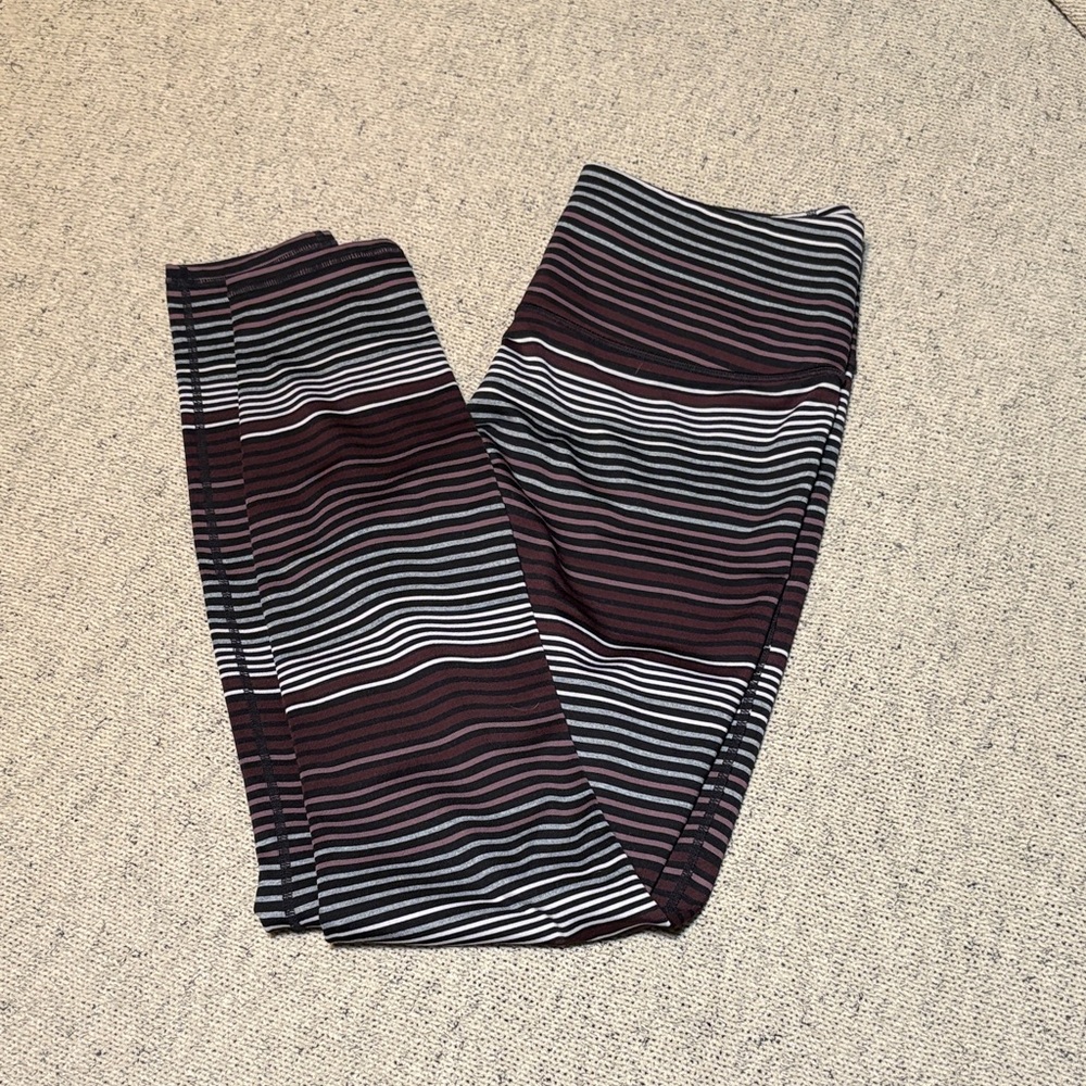 Athleta Black and Brown Striped Leggings